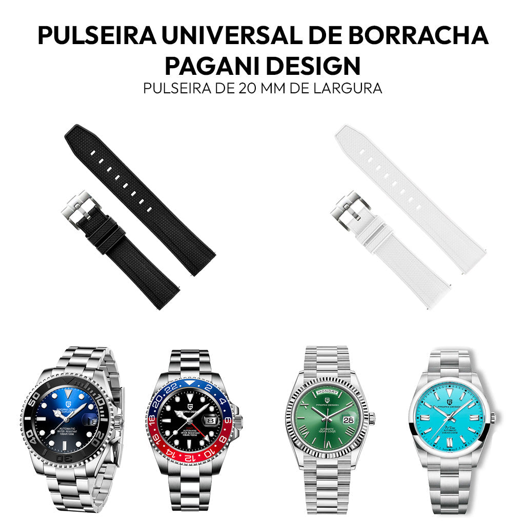 Pulseira Relógio Pagani Design Borracha 20mm x 230mm